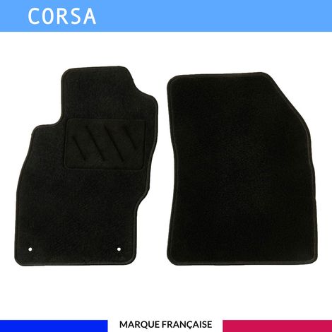 Tapis de sol voiture - Sur mesure pour  Opel CORSA (01/2015-10/2019) - Antidérapant : Clips de fixations et scratch - Tapis de sol avant 2 pièces - Moquette - Noir