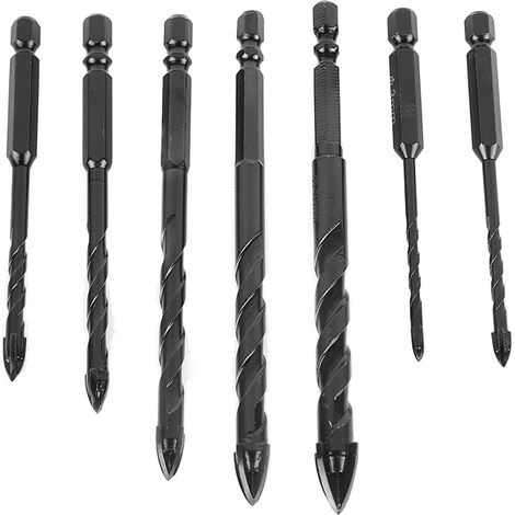 7-teiliges Steinbohrer-Set, Sechskant, 4 Schneiden, hochharte Legierung, Spiral-Kreuzbohrer-Set mit Aufbewahrungsbox (1/5)