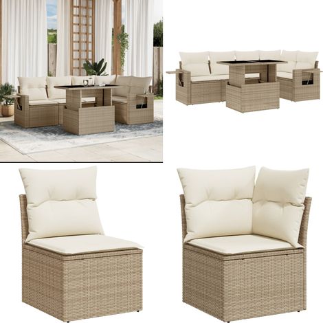 Salon de jardin avec coussins 6 pcs beige résine tressée - Ensemble Salon De Jardin - Meuble Extérieur - Résine Tressée - Rotin Synthétique - Table Extensible - Home & Living (1/5)