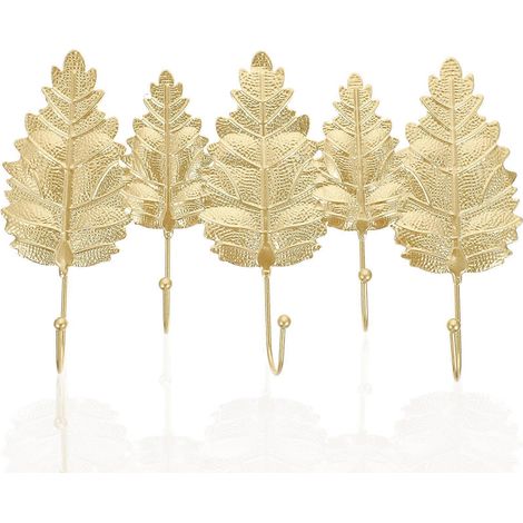 Porte-vêtements mural robuste en forme de feuille, adapté à une utilisation dans la salle de bain, crochets en fer pratiques, 1 paquet. (1/5)