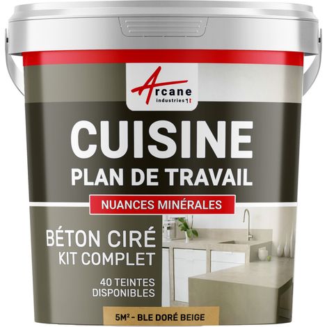 Béton ciré cuisine, plan de travail, crédence, évier sol et mur revêtement mural décoratif kit complet - 5 m² (en 2 couches) Blé Doré Beige - ARCANE INDUSTRIES (1/5)