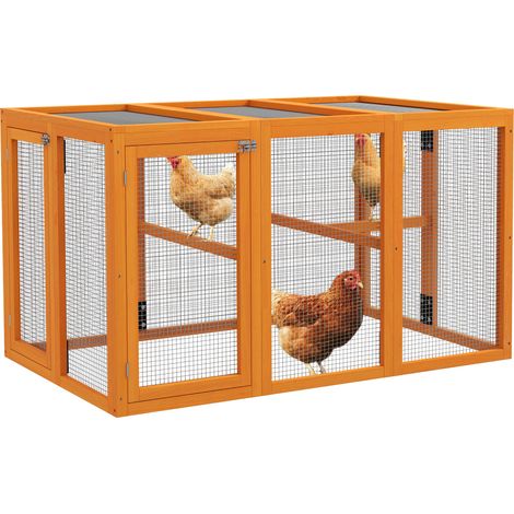 Poulailler pour 1 à 3 poules, structure en bois et grillage d'acier, extensible, perchoirs en bois, orange (1/5)