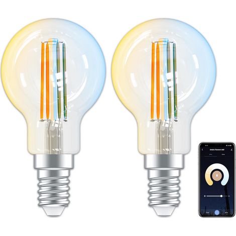 Ampoule Connectée E14 P45 4,5W 470LM, Ampoule LED Intelligente 2700K-6500K Compatible avec 2PCs (1/5)