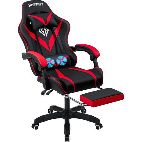 Silla gaming, diseño ergonómico, función de masaje lumbar, color rojo y negro. (1/2)