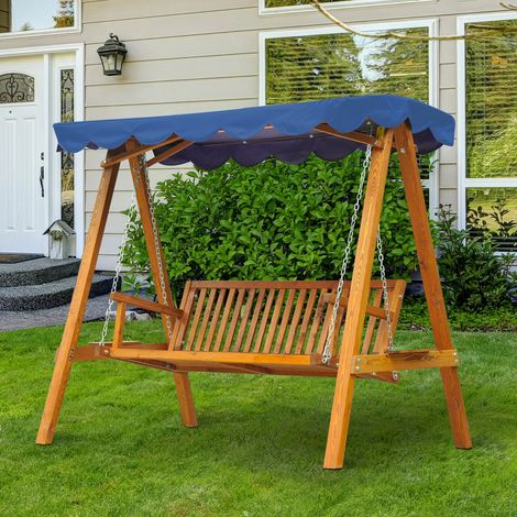 Balançoire jardin bois 3 places baldaquin 210x130x185cm