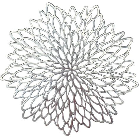 Un ensemble argenté de 6 couverts ronds en PVC, lavables et résistants à la chaleur jusqu'à 38 cm, parfaits pour Noël, les mariages, la cuisine et le