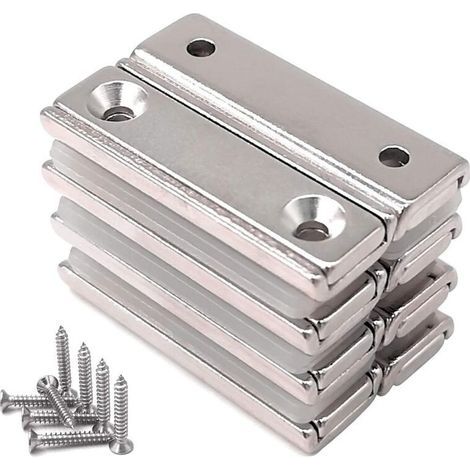 8 aimants rectangulaires 20 KG force 40 x 13,5 x 5 mm, avec contre-alésage et couvercle, aimants en pot ménagers et industriels, (1/5)