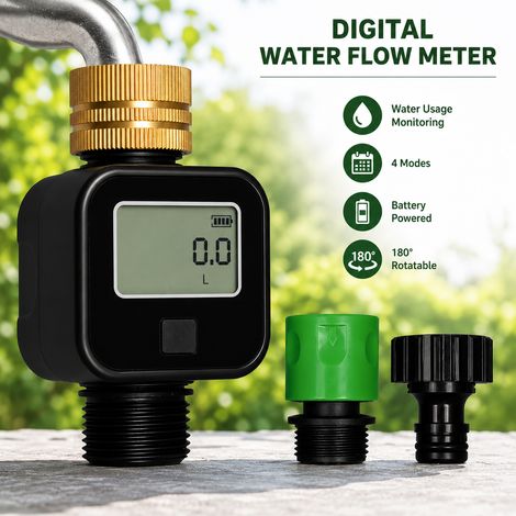 Compteur de Débit d'Eau Digital pour Robinet Débitmètre Jardin 4 Modes avec Entrée Laiton & Écran 180° (1/5)