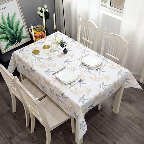 Nappe rectangulaire 137 x 180 cm en PEVA, déperlante, à motif de feuilles, idéale pour les pique-niques. Toile cirée résistante aux taches et imperméable. (1/5)