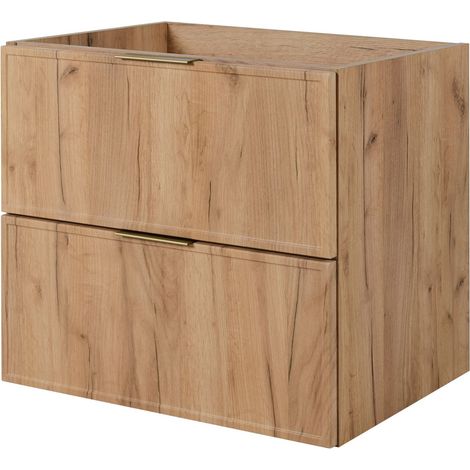 Mobile sottolavabo sospeso 60 cm, 2 cassetti, Rovere Craft, maniglie dorate, 60 x 46 x 57 cm (1/5)