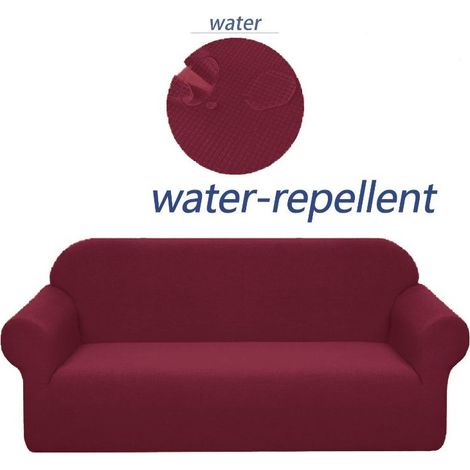 Funda elástica para sofá, impermeable y resistente a los arañazos, para sofá de 1 plaza, con elegante estampado y bordes de espuma antideslizantes (para sofá de 4 plazas, color rojo vino) - 235-300 cm (1/5)