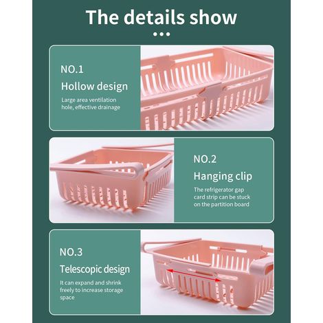 Organisateur de réfrigérateur Boîte de rangement rétractable avec tiroirs Organisateur de réfrigérateur pour garder le réfrigérateur (3 Pack) (1/4)