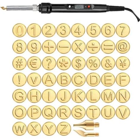 Kit de pyrogravure sur bois/cuir à faire soi-même + moule en cuivre de 26 lettres, jeu de tampons alphabet pour pyrogravure sur bois, pyrogravure sur bois (1/5)
