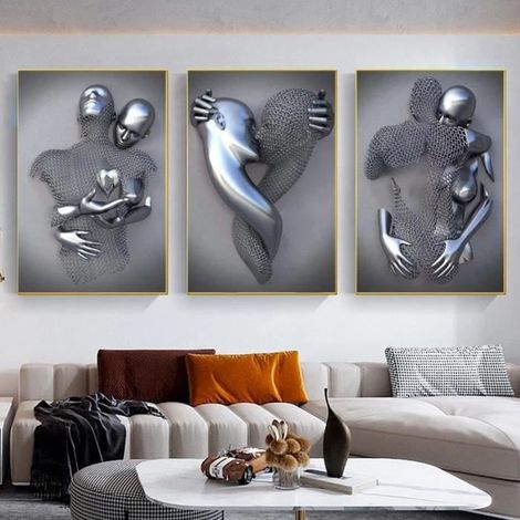 Nordique Couples métal Figure Statue mur Art toile peinture amant Sculpture affiche impression photo pour salon décor à la maison (1/4)