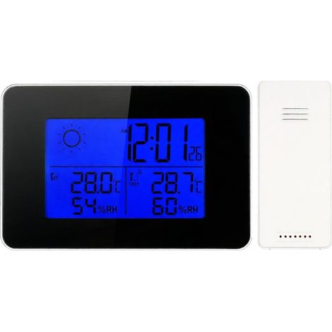 Station météo numérique sans fil FanJu, piles, écran LCD rétroéclairé, réveil, thermomètre, hygromètre intérieur/extérieur, snooze (1/5)