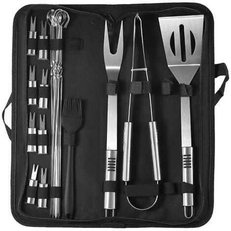 Lot de 16 sacs en toile pour barbecue en acier inoxydable avec accessoires de barbecue - Outils de barbecue pour le barbecue domestique et extérieur (1/4)