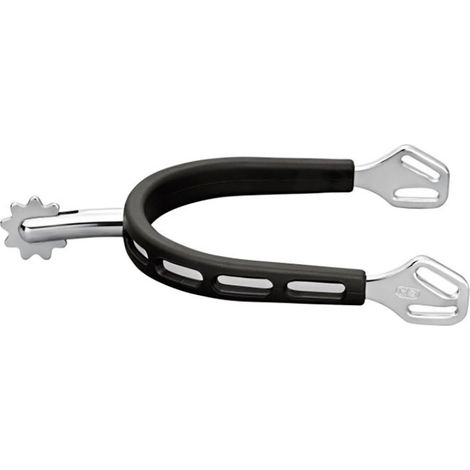 Speroni inglesi ultra fit extra grip in acciaio nero ricoperto in gomma con gambo 35 mm e rotella dentata