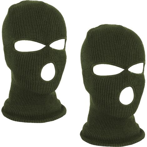 2er Pack Sturmhaube 3-Loch Strickmaske für Damen & Herren, Armeegrün (1/5)