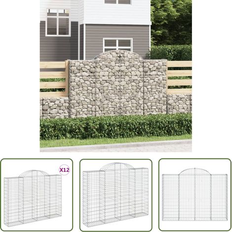 The Living Store Gabionen mit Hochbogen 12Stk. 200x30x140/160cm Verzinktes Eisen - Gabionen - Gartenzaun - Gartendekoration - Eisenkonstruktion - Stauraum (1/5)