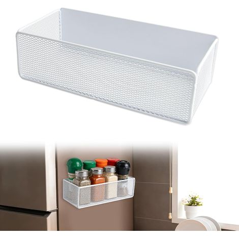 Étagère magnétique pour réfrigérateur, à épices magnétique, sans perçage, pour réfrigérateur, gain de place, blanche, 27 x 12 x 7,5 cm, capacité de charge 2,5 kg (1/5)