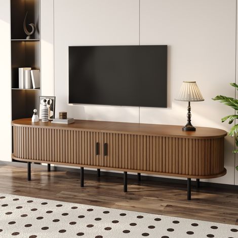 Armoire, en MDF, 2 compartiments, avec portes, pour salon, pieds métalliques coins arrondis style moderne salon, rangement pratique