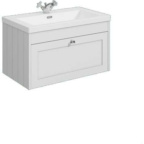 Balterley Butterton 800mm Wall Hung 1 Drawer Unit & Minimalist Basin 1 Tap Hole - Satin White (1/4)
