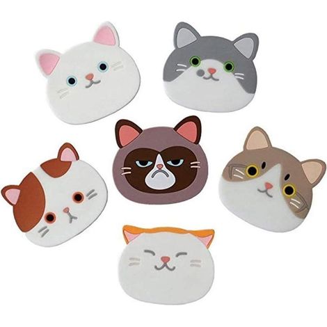 Lot de 6 dessous de verre en silicone motif chat cartoon, tapis pour tasses et mugs cuisine maison (1/5)