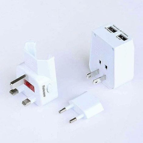 Adaptateurs internationaux : Adaptateur de prise international portable avec 2 ports USB, universel pour 150 pays - 100-240 volts, adaptateur de sortie en plastique portable (1/5)