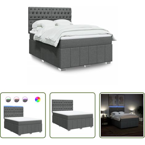 vidaXL LED-Beleuchtung - Boxspringbett mit Matratze Dunkelgrau 140x200 cm Stoff (1/5)