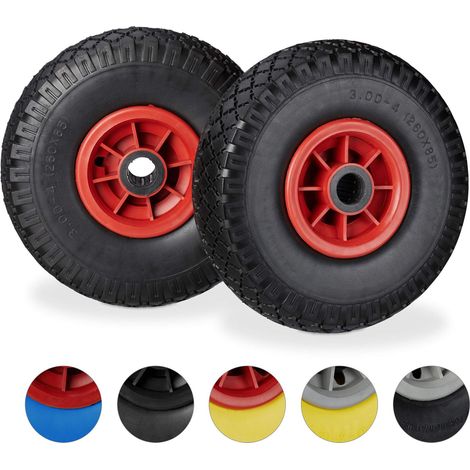 Roue de brouette, Lot de 2, Caoutchouc, 3.00-4", Roue de Rechange, pour axe de 25 mm, 260x85 mm, Noir-Rouge (1/5)