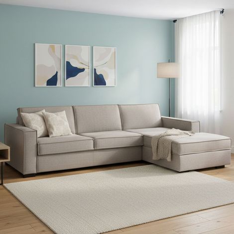 Talamo Italia Sofa cama Adelia, Sofá de esquina, 100% Made in Italy, Sofá con apertura giratoria, Península contenedor derecha, con reposabrazos delgados, Cm 260x95h90, Tórtola, con embalaje reforzado (1/5)