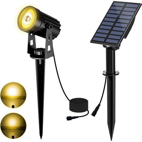 Spot Solaire Extérieur 3000K Lampe Solaire Exterieur 2 Modes d'Éclairage Lumière Solaire de Jardin Etanche IP65, 3 Mètres Câble, Eclairage Exterieur Solaire pour Jardin, Chemi (1/5)