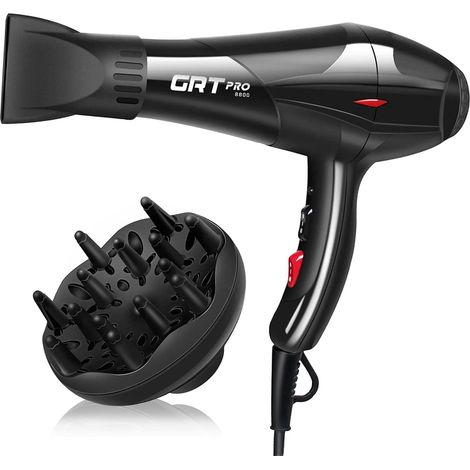 Sèche Cheveux Professionnel 3500W, Sèche-Cheveux Ionique Céramique avec Diffuseur, Puissant AC Moteur 3 Niveaux de Température 2 Vitesses (Noir)