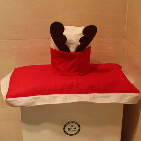 Set aus 3 weihnachtlichen Rentier-Toilettenmatten, Bezug und Teppich für Badezimmer, festliche Heimdekoration, elegantes Accessoire für die Toilette, 3-teiliges Set. (1/5)