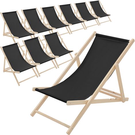 ECD Germany 10er Set Liegestuhl klappbar, Schwarz, Holz, verstellbare Rückenlehne, 3 Positionen, bis 120 kg, Sonnenliege Gartenliege Strandliege Strandstuhl Holzklappstuhl, für Garten, Balkon & Strand