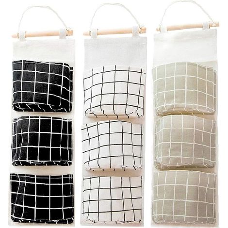 3Pcs Sac de Rangement Suspendu avec 3 Poches, Prime étagère Mural en Tissu Panier Pochette de Rangement Organisateur pour Chambre Salle de Bain Cuisine - étanche & élégant (Noir/Gris/Blanc)-Fei Yu (1/3)