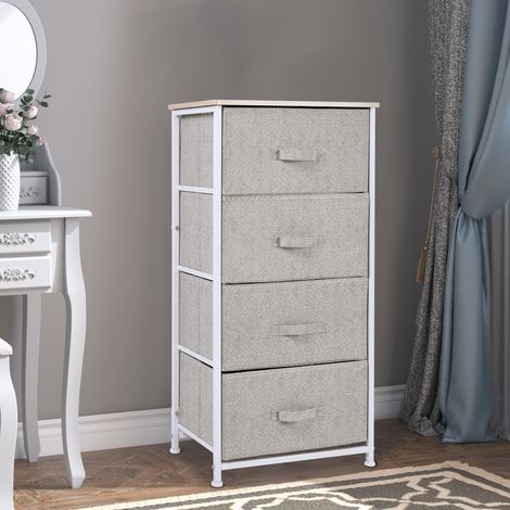 Cassettiera in tessuto, mobile contenitore con 4 cassetti, dimensioni: 45L x 30W x 92H cm, struttura in metallo.