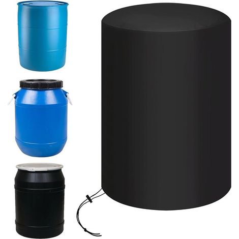 Wasserdichte Schutzhülle für 210-Liter-Regeneimer (40-55 Gallonen), mit Kordelzug, aus 210D Oxford-Gewebe, staub- und regendicht, schwarz. (1/5)