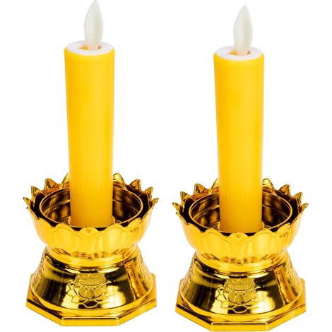 Bougies Piliers à LED sans Flamme 16 Cm Base Lotus Jaune Bougies (1/5)