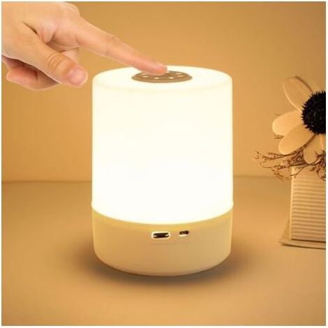 Lampe de Chevet LED Tactile, Veilleuse Rechargeable, USB-C, Sans Fil, Idéale Chambre Bébé, Gradation (1/4)