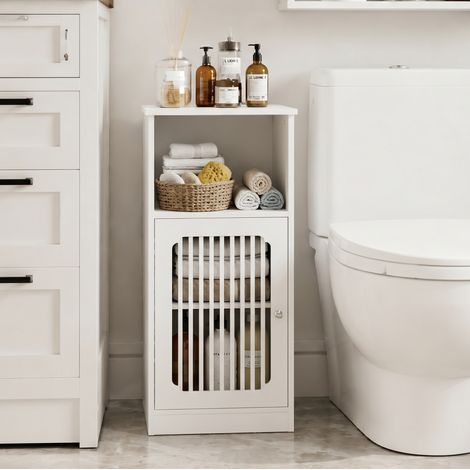 Meuble de salle de bain 36x30x86 cm en MDF blanc, avec rangement pour salle de bain FloraGrace (1/5)