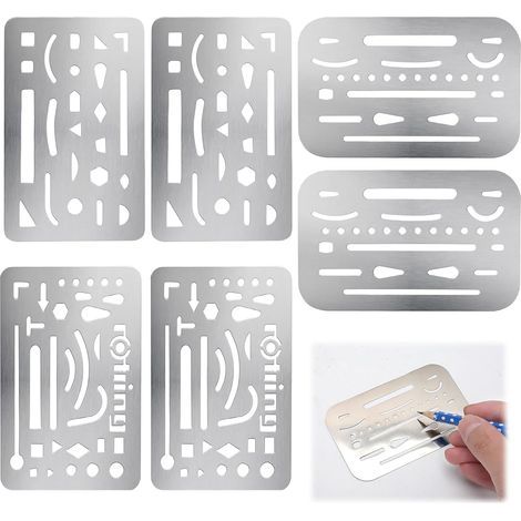 6 Pieces Stainless Steel Eraser Stencils - 27 Holes Drawing Stencils for Art and Engineering, Engineering, Mechanical Drawing and Architectural Sketching (1/5)