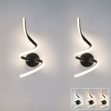 Lot de 2 appliques murales, lampes murales LED d'intérieur modernes, lampes de chevet en spirale, veilleuses, 3 températures de couleur (3000K-6000K) (1/5)