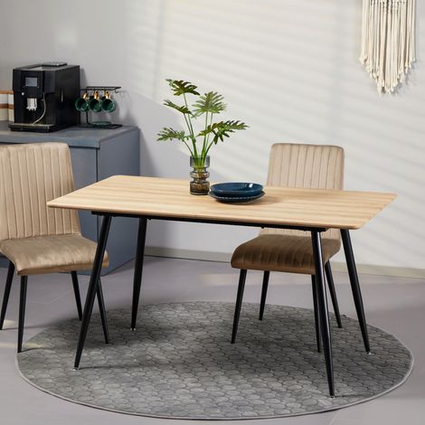Rechteckiger Esstisch für 4 Personen mit Tischplatte in Holzoptik und 4 Stahlbeinen, 140 x 80 x 76 cm, schwarz