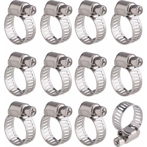 12 Pièces Collier de Serrage Tuyau Ajustable en Acier Inoxydable Tuyau Pinces Clips Fixation (9-16 mm) (1/5)
