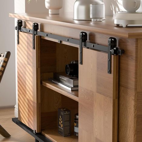4FT/122cm Mini Rail Porte Coulissante kit de Quincaillerie Suspendue Interieur pour Meuble TV à Porte Simple Petite Armoire (Pas de Porte D'armoire)