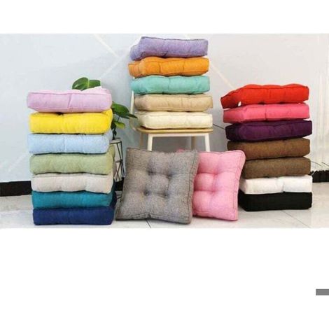 Coussin de siège - - 50x50 cm - Cyan - Intérieur et extérieur - Rembourrage en coton PP - Tissu en lin (1/4)