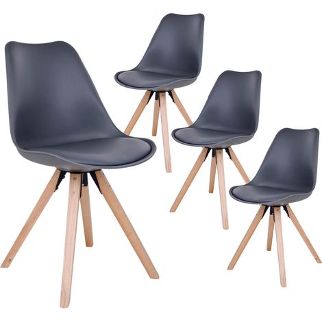 NIBBEN - Lot de 4 Chaises Grises et Piétement Hévéa (1/5)