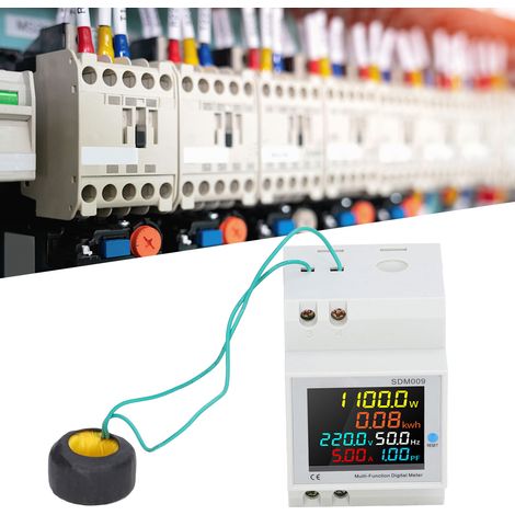 SDM009-E Instrument de mesure numérique domestique monophasé modifié pour rails, affichant la tension, le courant, la fréquence, le facteur de puissance et l'électricité (transformateur de courant ext (1/5)