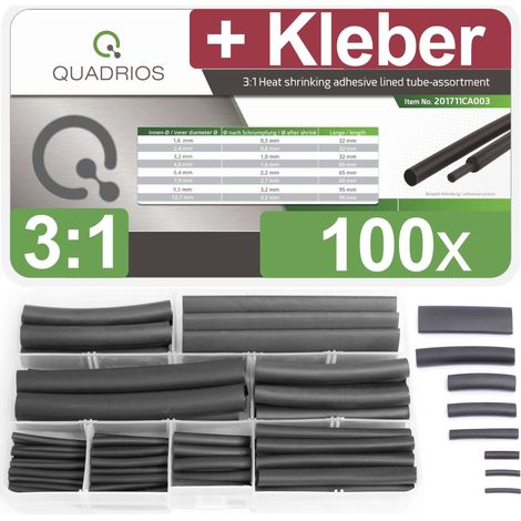 Quadrios 201711CA003 Assortiment de gaines thermorétractables noir Taux de retreint:3:1 1 set (1/5)